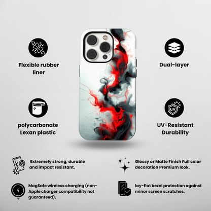 Blush Swirl (iPhone MagSafe Case)Elevate your iPhone's protection and style with RimaGallery's elegant swirls of red and smoke blended across the iPhone MagSafe Case against a dark backdrop. Enjoy dRimaGallery