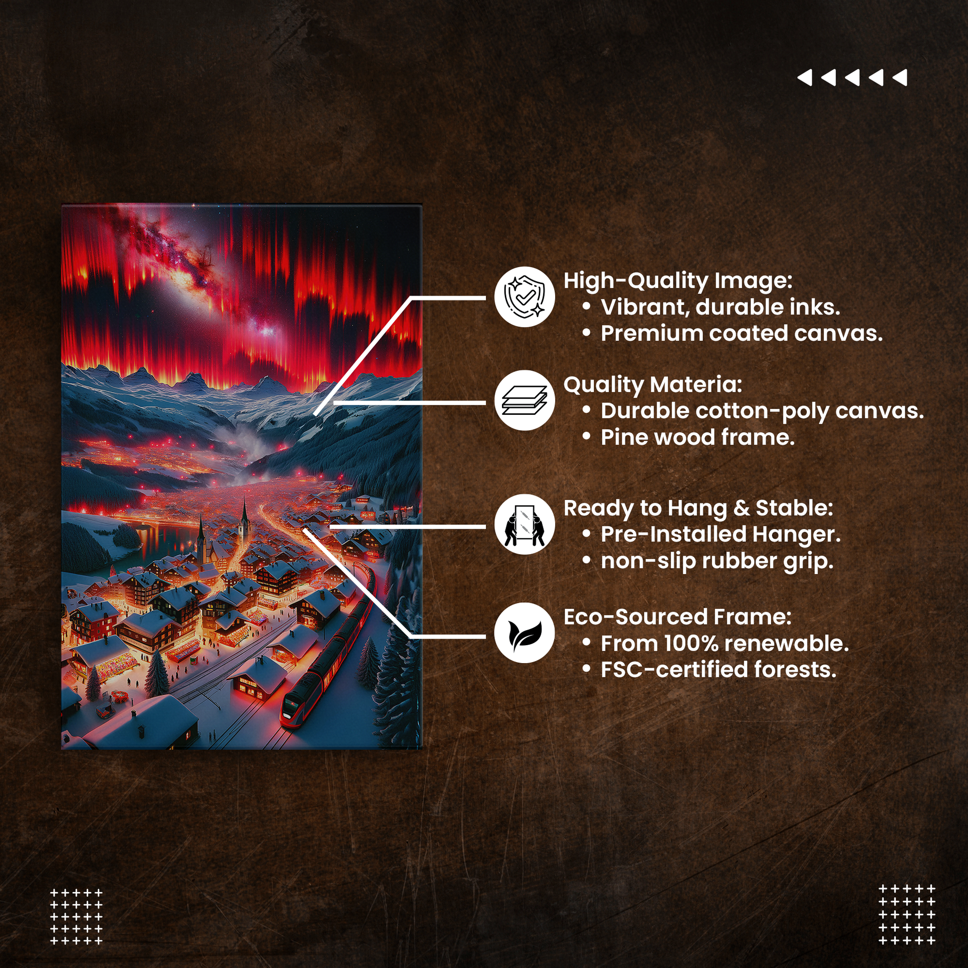 Aurora Village (Canvas)Aurora Village (Canvas  Matte finish, stretched, with a depth of 1.25 inches) Elevate your décor with RimaGallery’s responsibly made art canvases. Our eco-friendly mRimaGallery