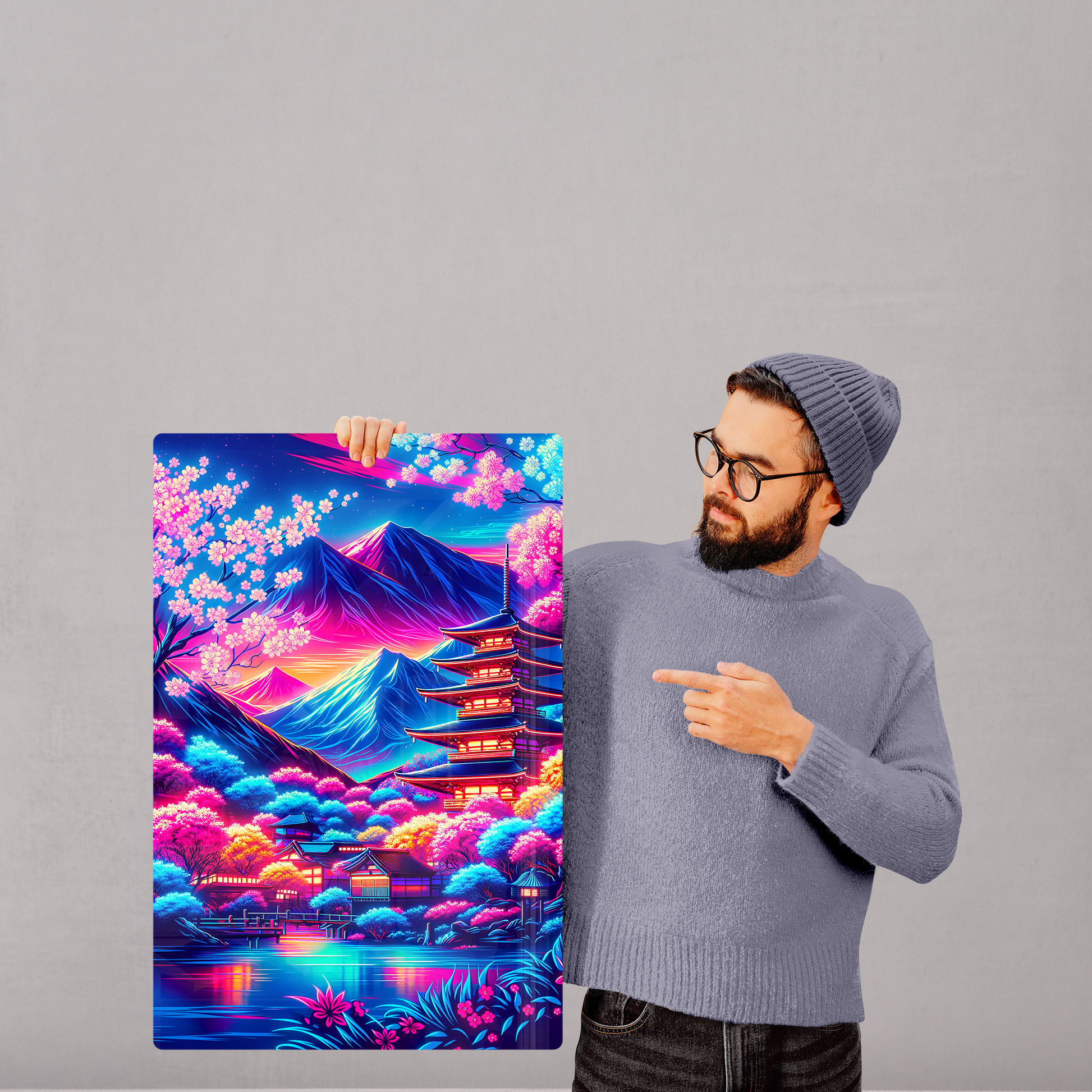 Discover RimaGallery Acrylic Prints for a luxurious touch to your decor. Our exclusive prints, with their vibrant colors and glass-like finish, offer unmatched elega-Neon Blossom Dreams (Acrylic)