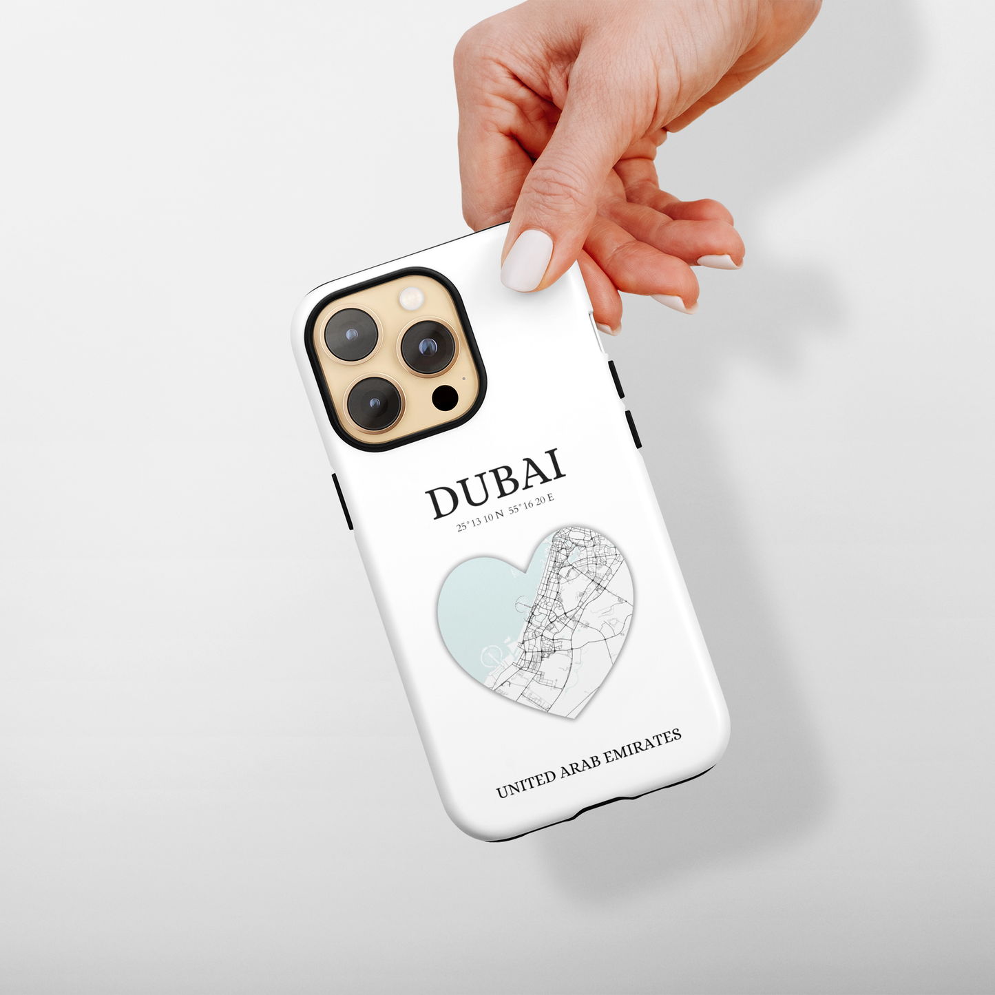 Dubai Heartbeat - White (iPhone Case 11-15)Capture the essence of Dubai with RimaGallery's Heartbeat White iPhone case, blending durable protection and unique design. Perfect for iPhone 11-15 models. Free shiRimaGallery