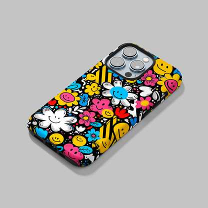 Cheerful Smiley Faces (iPhone MagSafe Case)Elevate your iPhone's protection and style with RimaGallery's A playful phone case with a cheerful mix of smiley faces and colorful flowers on iphone MagSafe Case agRimaGallery