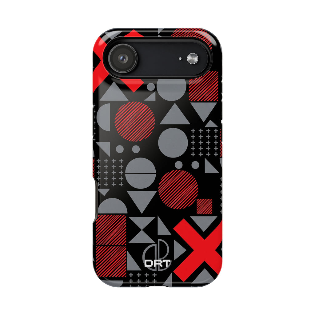 Magnetic Impact-Resistant Phone Case — Geometric Red & Gray Pattern