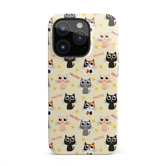Elevate your iPhone's protection and style with RimaGallery's Adorable cat pattern on phone case with stars and text on phone case. , featuring dual-layer defense an-Charming Cat Chorus (iPhone Case 11-15)