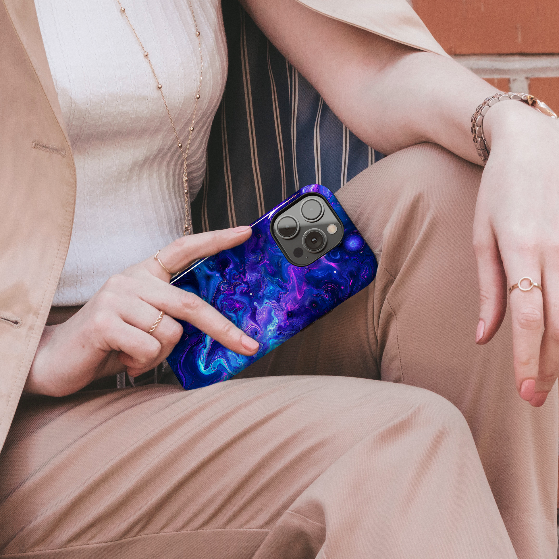 Nebula Swirl (iPhone MagSafe Case)Elevate your iPhone's protection and style with RimaGallery's TVibrant cosmic swirls in a nebula palette on iphone MagSafe Case against a dark backdrop. Enjoy dual-lRimaGallery