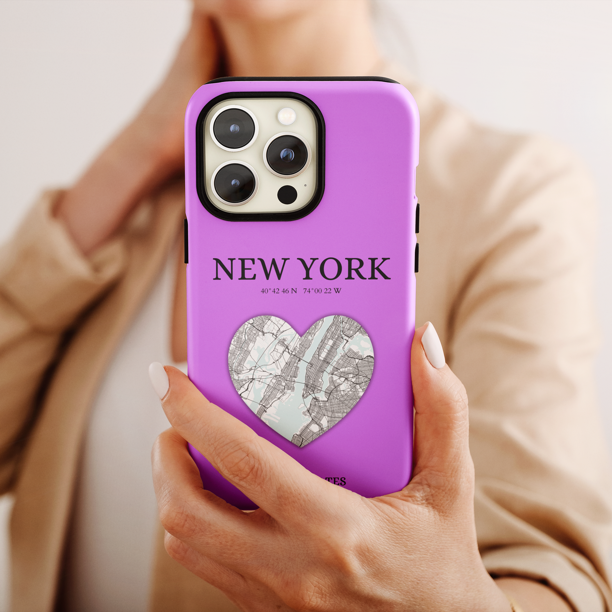 Secure your iPhone 11-15 with RIMA's durable case: Polycarbonate shell, rubber lining for shock absorption, and supports wireless charging-York Heartbeat - Purple (iPhone Case 11-15)