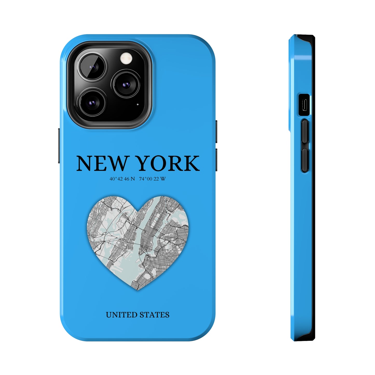 Secure your iPhone 11-15 with RIMA's durable case: Polycarbonate shell, rubber lining for shock absorption, and supports wireless charging-York Heartbeat - Sky Blue (iPhone Case 11-15)