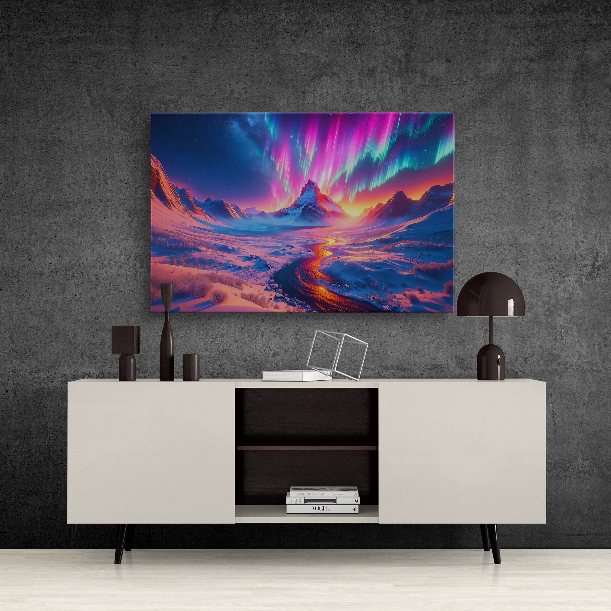 Auroral Mountain Majesty (Canvas)Auroral Mountain Majesty (Canvas  Matte finish, stretched, with a depth of 1.25 inches)
Struggling with low-quality canvases? Switch to RimaGallery! Our canvases areRimaGallery