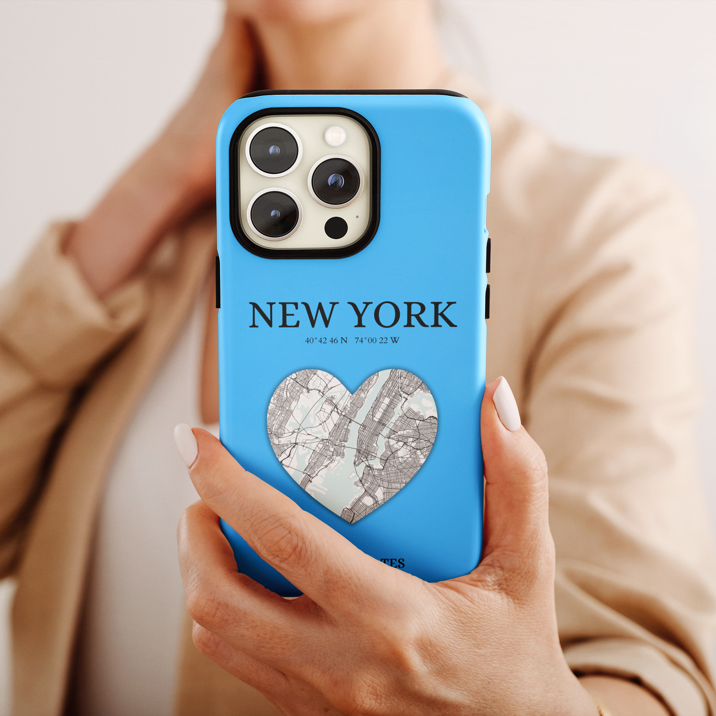 Secure your iPhone 11-15 with RIMA's durable case: Polycarbonate shell, rubber lining for shock absorption, and supports wireless charging-York Heartbeat - Sky Blue (iPhone Case 11-15)