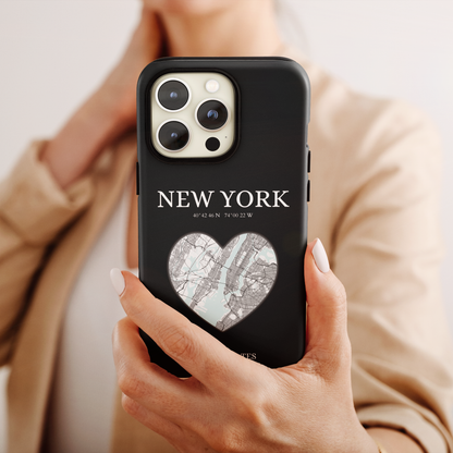 Elevate your iPhone with RimaGallery's New York Heartbeat case. Sleek design meets durability for stylish protection. Free US shipping.-York Heartbeat - Black (iPhone Case 11-15)