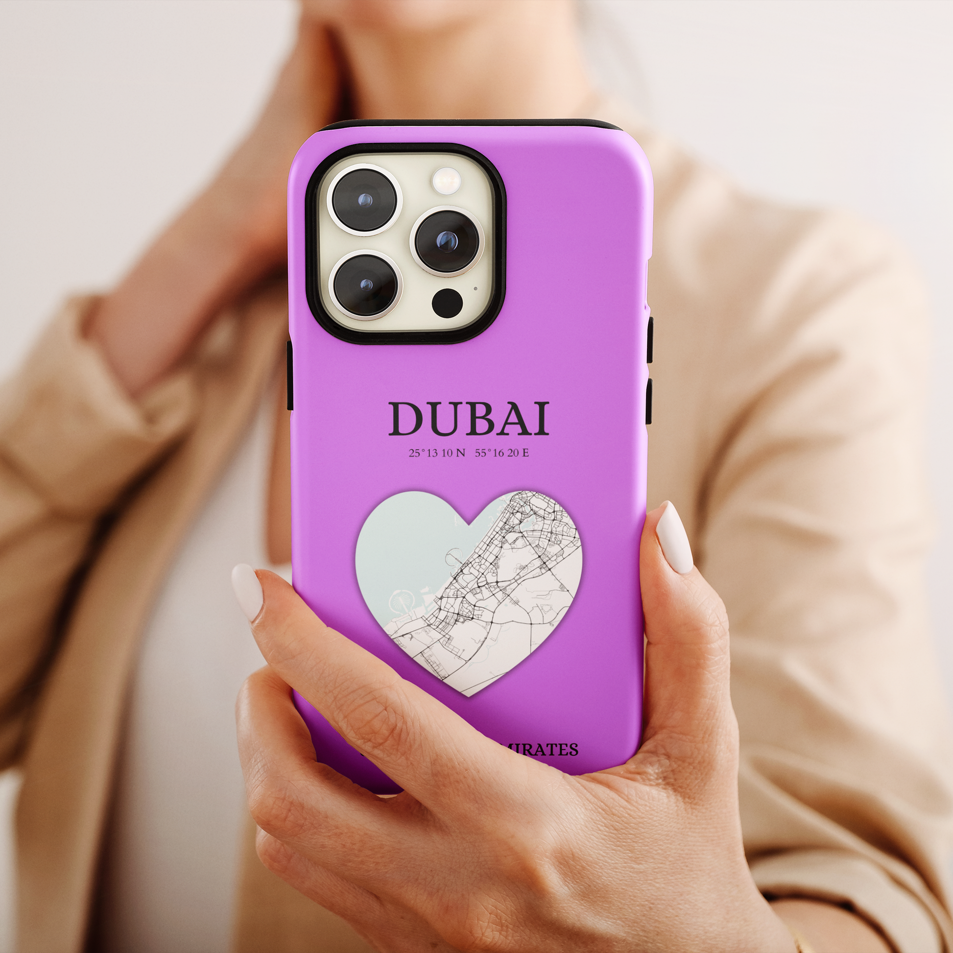 Dubai Heartbeat - Purple (iPhone Case 11-15)Elevate your iPhone with RimaGallery's Dubai York Heartbeat case. Sleek design meets durability for stylish protection. Free US shipping.RimaGallery