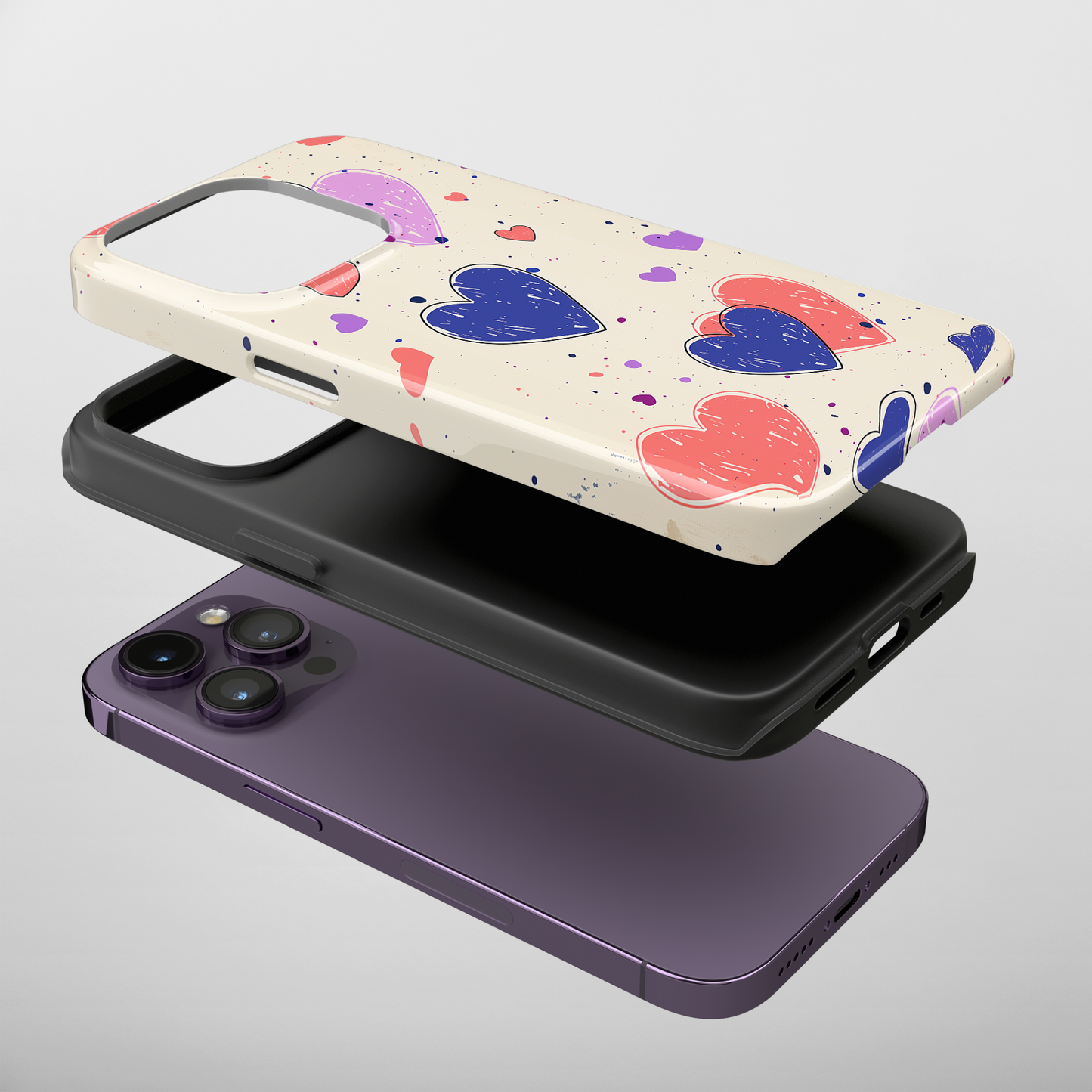 Whimsical Hearts (iPhone Case 11-15)Shop RIMA Tough Phone Case for iPhone 11-15: Ultimate protection with double-layer defense, glossy finish, and wireless charging compatibility. Urban and weather-resRimaGallery