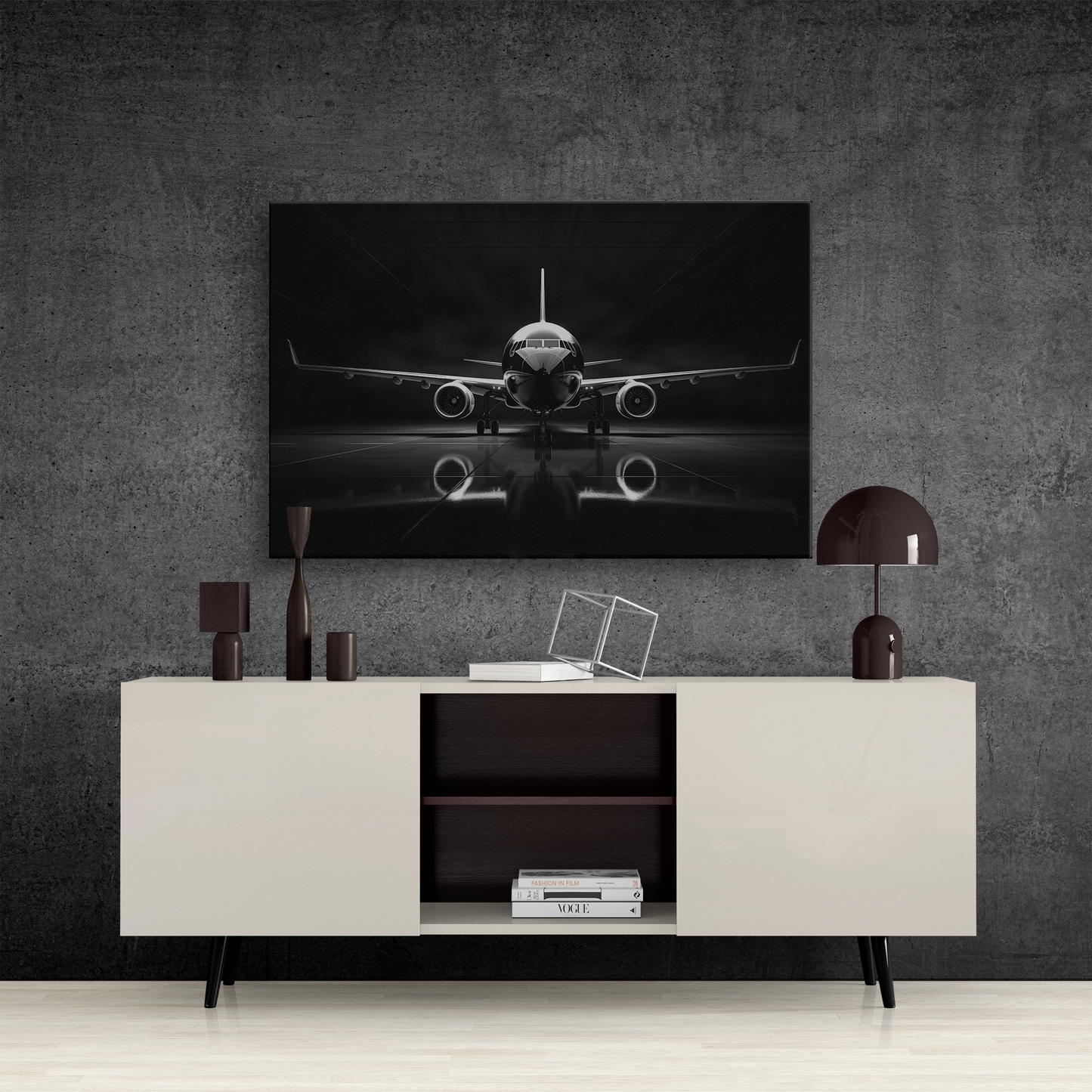 Black and White Airliner (Canvas  Matte finish, stretched, with a depth of 1.25 inches) Elevate your décor with RimaGallery’s responsibly made art canvases. Our eco--White Airliner (Canvas)