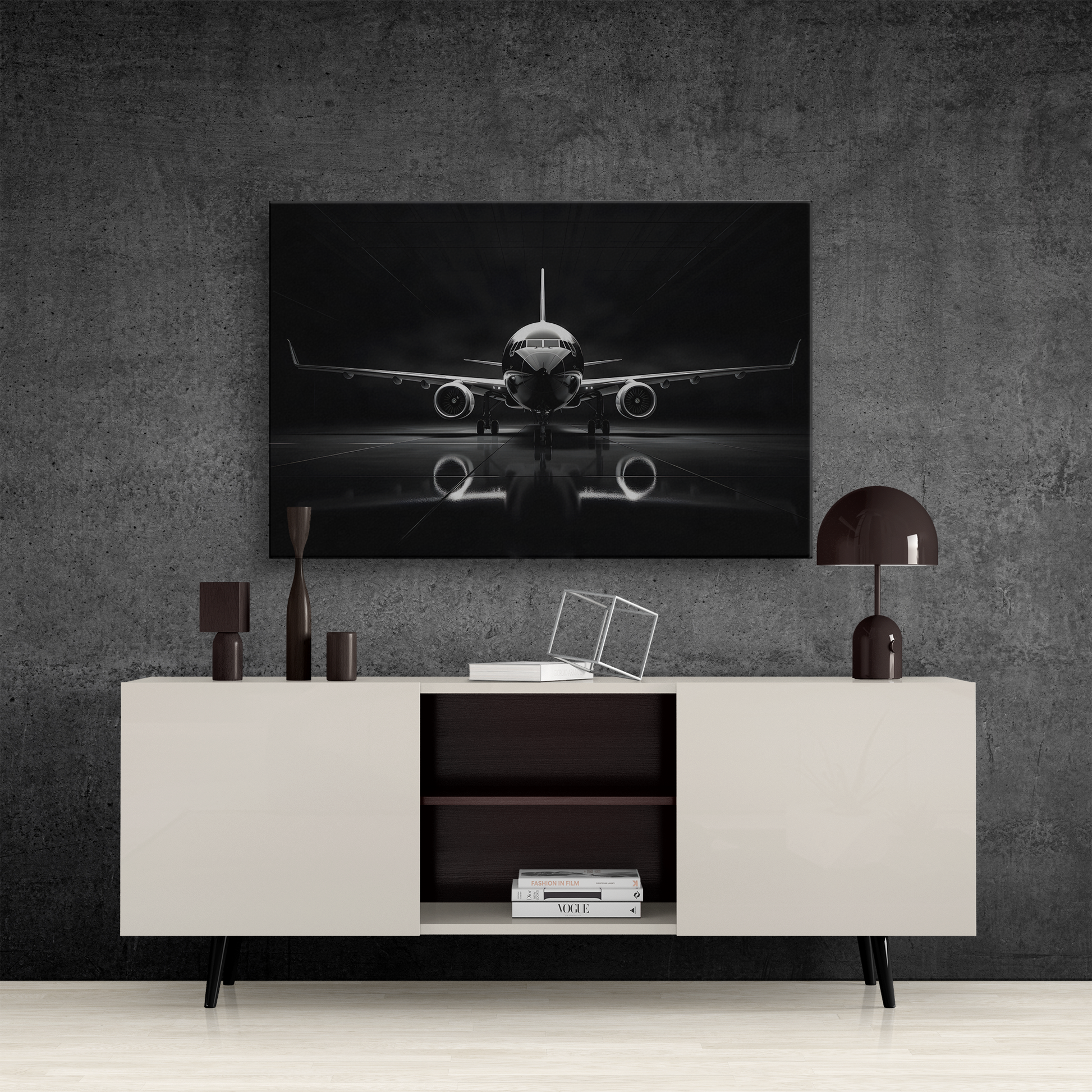 Black and White Airliner (Canvas  Matte finish, stretched, with a depth of 1.25 inches) Elevate your décor with RimaGallery’s responsibly made art canvases. Our eco--White Airliner (Canvas)
