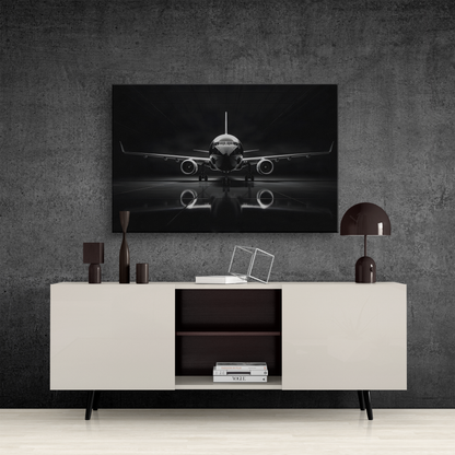 Black and White Airliner (Canvas  Matte finish, stretched, with a depth of 1.25 inches) Elevate your décor with RimaGallery’s responsibly made art canvases. Our eco--White Airliner (Canvas)