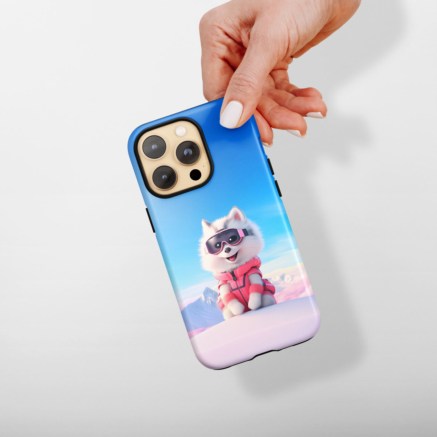 Pink Pup Skier (iPhone Case 11-15)RIMA Tough Phone Case for iPhone 11-15: Where Style Meets Durability. Featuring a sleek design with MagSafe compatibility, this case offers unmatched protection and RimaGallery