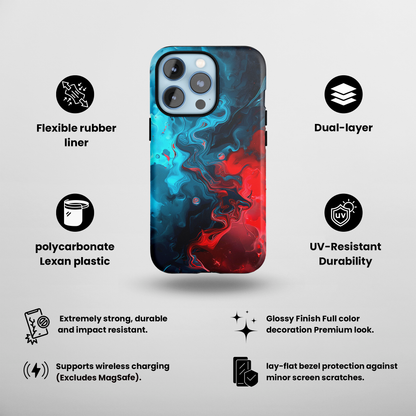 Whimsy Waves (iPhone Case 11-15)Elevate your iPhone's style with a Swirling red and blue design on a tough case. Sleek, durable protection for models 11-15. Free US shipping.RimaGallery