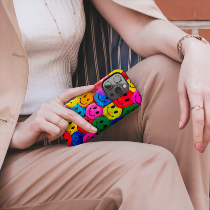 Colorful Smiley Face (iPhone Case 11-15)Elevate your iPhone's protection and style with RimaGallery's Colorful smiley face On case, featuring dual-layer defense and a sleek, glossy finish. Free US shippingRimaGallery