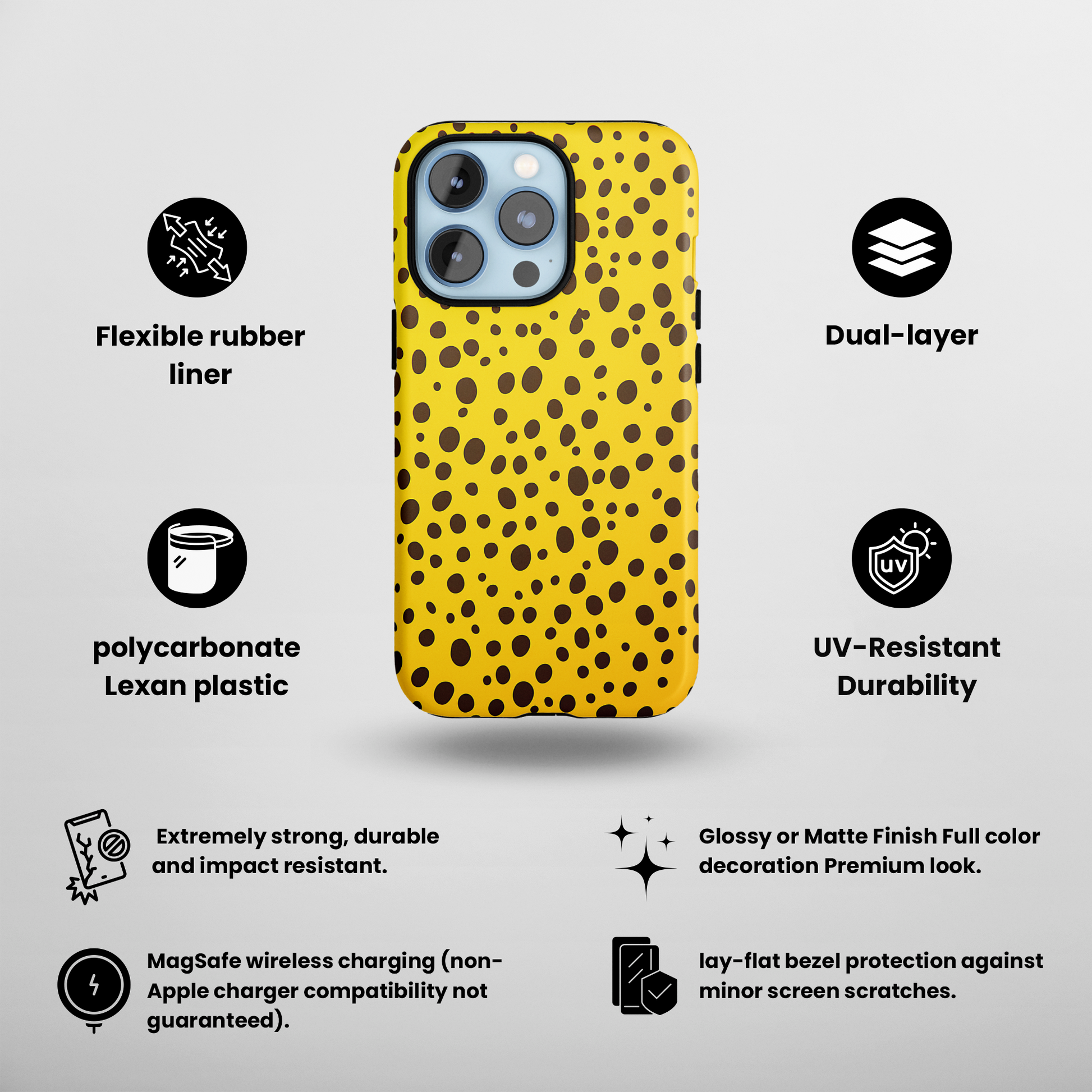 Dotted Delight - Yellow (iPhone MagSafe Case)Elevate your iPhone's style with a yellow surface with scattered dark dots and a MagSafe Case, offering robust protection, MagSafe compatibility, and a choice of matRimaGallery