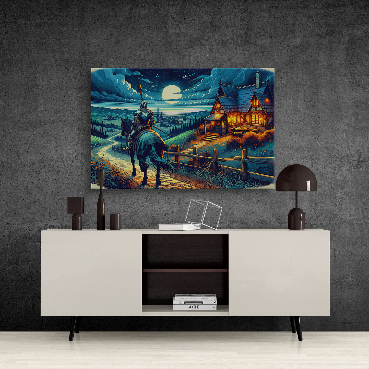 Moonlit Knight's Return (Canvas)Moonlit Knight's Return (Canvas  Matte finish, stretched, with a depth of 1.25 inches)
Struggling with low-quality canvases? Switch to RimaGallery! Our canvases are RimaGallery