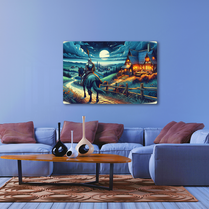 Moonlit Knight's Return (Acrylic)Make a statement with Moonlit Knight's Return acrylic prints. The 1⁄4" acrylic panel exudes the illusion of a smooth glass surface for vibrant artwork. Pre-installedRimaGallery
