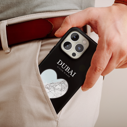 Dubai Heartbeat - Black (iPhone Case 11-15)Elevate your iPhone with RimaGallery's Dubai York Heartbeat case. Sleek design meets durability for stylish protection. Free US shipping.RimaGallery