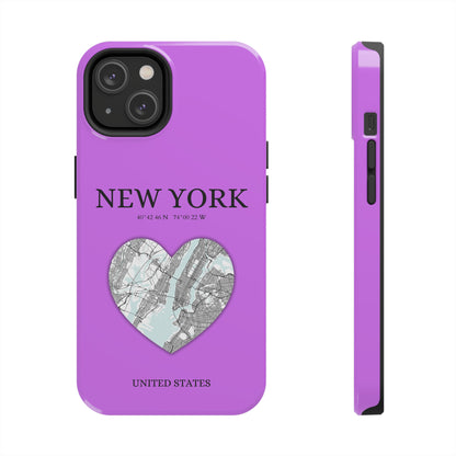 Secure your iPhone 11-15 with RIMA's durable case: Polycarbonate shell, rubber lining for shock absorption, and supports wireless charging-York Heartbeat - Purple (iPhone Case 11-15)