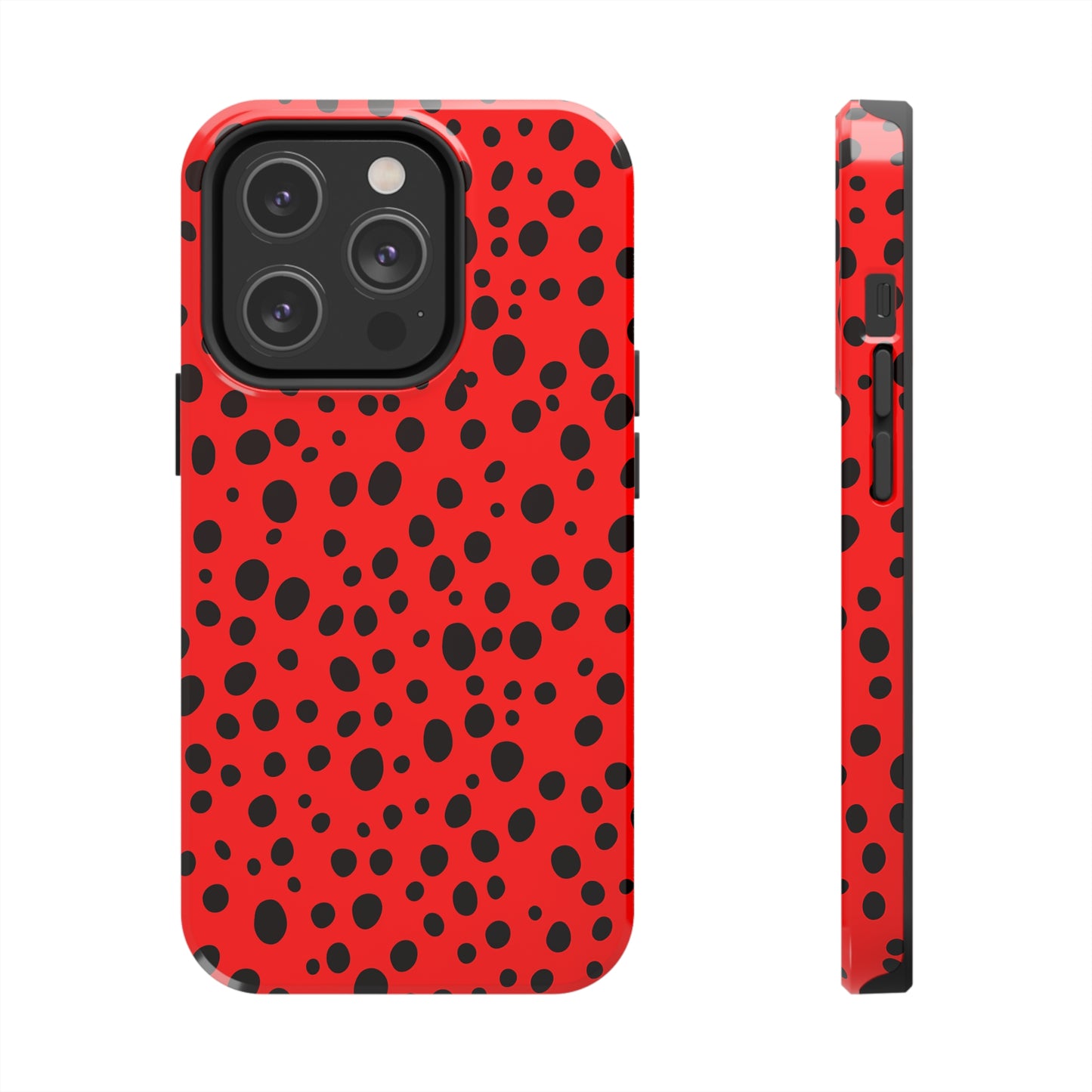 Dotted Delight - Red (iPhone Case 11-15)Elevate your iPhone's style with Rima's Red backdrop with varied black dots case. Sleek, durable protection for models 11-15. Free US shipping.RimaGallery
