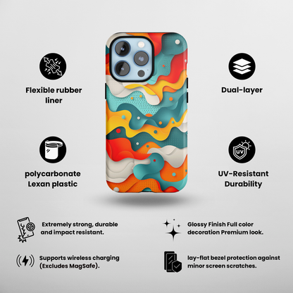 Wavy Whimsy (iPhone Case 11-15)Elevate your iPhone's protection and style with RimaGallery's Colorful, layered wavy design with a playful touch On case, featuring dual-layer defense and a sleek, gRimaGallery