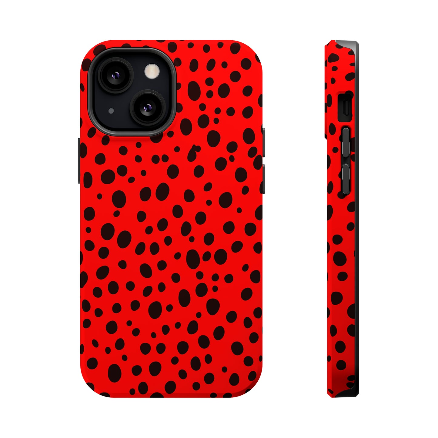 Dotted Delight - Red (iPhone MagSafe Case)Elevate your iPhone's style with the Red backdrop with varied black dots MagSafe Case, offering robust protection, MagSafe compatibility, and a choice of matte or glRimaGallery