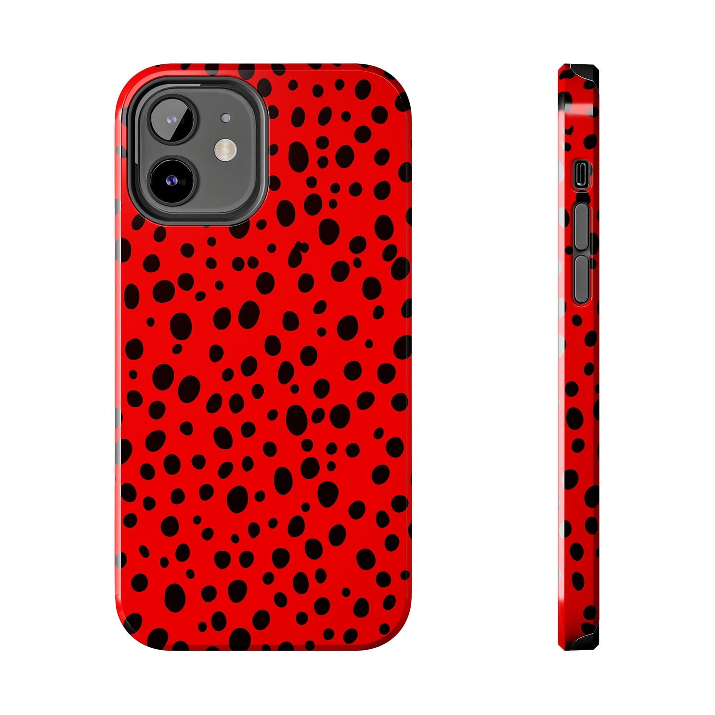 Dotted Delight - Red (iPhone Case 11-15)Elevate your iPhone's style with Rima's Red backdrop with varied black dots case. Sleek, durable protection for models 11-15. Free US shipping.RimaGallery