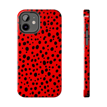Dotted Delight - Red (iPhone Case 11-15)Elevate your iPhone's style with Rima's Red backdrop with varied black dots case. Sleek, durable protection for models 11-15. Free US shipping.RimaGallery