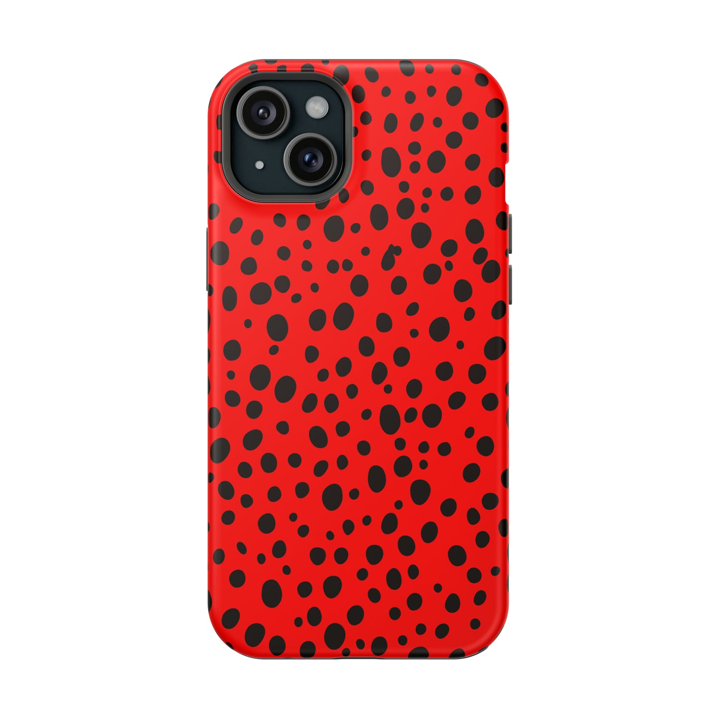 Dotted Delight - Red (iPhone MagSafe Case)Elevate your iPhone's style with the Red backdrop with varied black dots MagSafe Case, offering robust protection, MagSafe compatibility, and a choice of matte or glRimaGallery