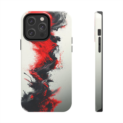 Scarlet Swish (iPhone Case 11-15)Elevate your iPhone's protection and style with RimaGallery's Artistic red and black abstract On case, featuring dual-layer defense and a sleek, glossy finish. Free RimaGallery