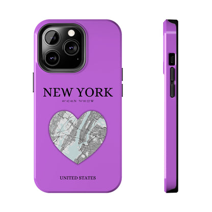 Secure your iPhone 11-15 with RIMA's durable case: Polycarbonate shell, rubber lining for shock absorption, and supports wireless charging-York Heartbeat - Purple (iPhone Case 11-15)