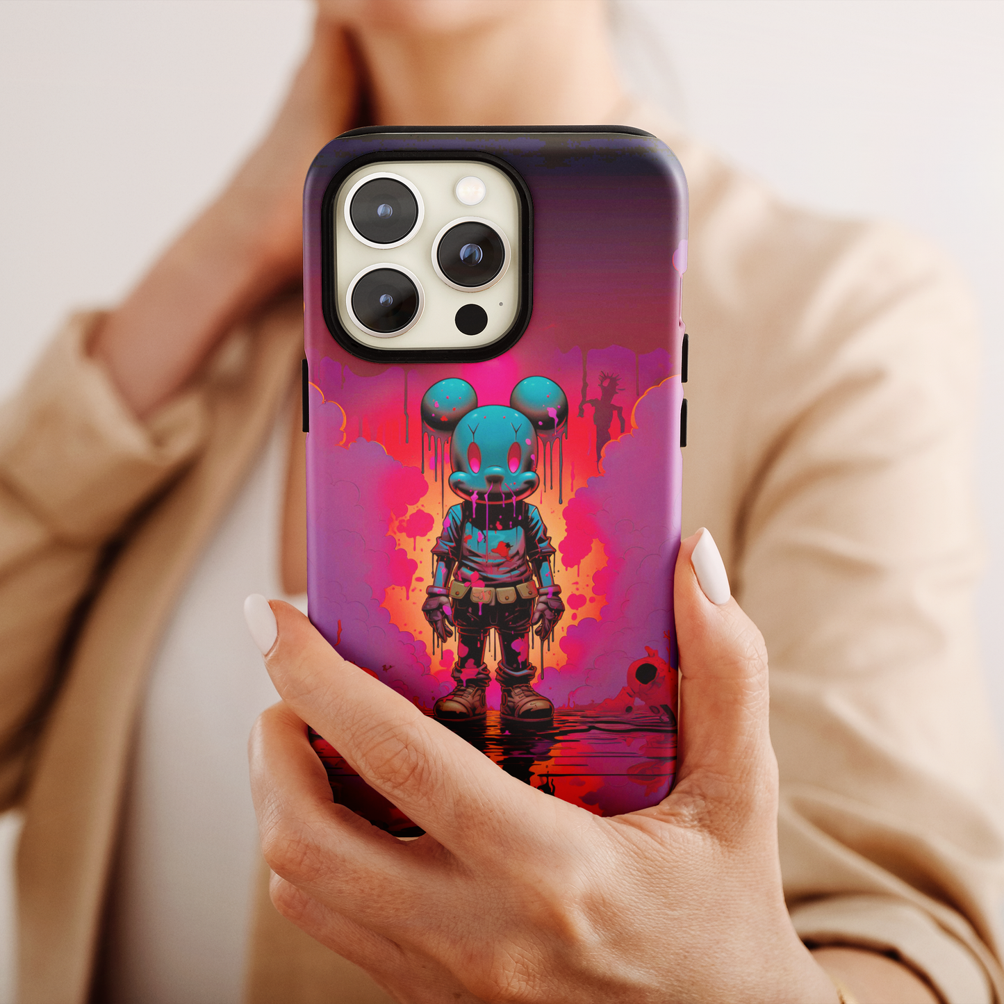 Sunset Whiskers Mousey Adventure (iPhone Case 11-15)Cuteness Overload at Twilight 🌅🐭: Add a sprinkle of whimsy to your day with our "Sunset Whiskers" phone case! An endearing mouse cartoon character, painted with thRimaGallery