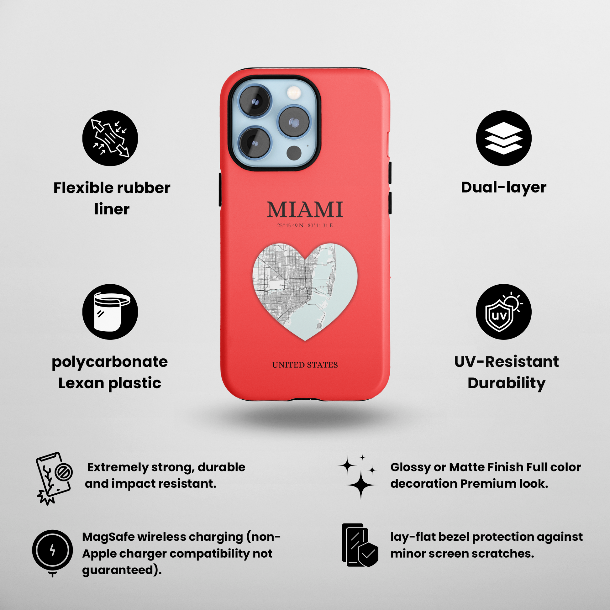 Miami Heartbeat - Red (iPhone MagSafe Case)Elevate your iPhone's style with the Miami Heartbeat Red MagSafe Case, offering robust protection, MagSafe compatibility, and a choice of matte or glossy finish. PerRimaGallery
