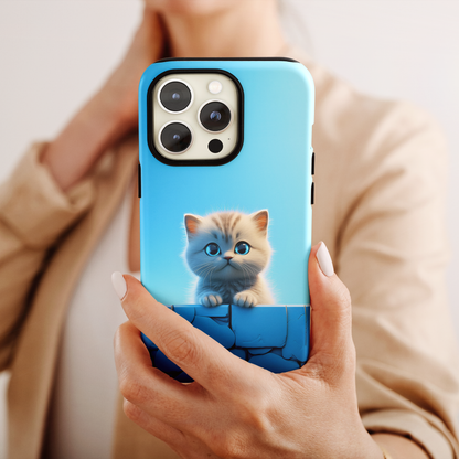 Cute Cat in Blue Sky (iPhone Case 11-15)