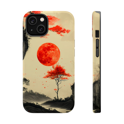 Scarlet Moonrise (iPhone MagSafe Case)Elevate your iPhone's style with Artistic scenery with red trees and large moon MagSafe Case, offering robust protection, MagSafe compatibility, and a choice of mattRimaGallery