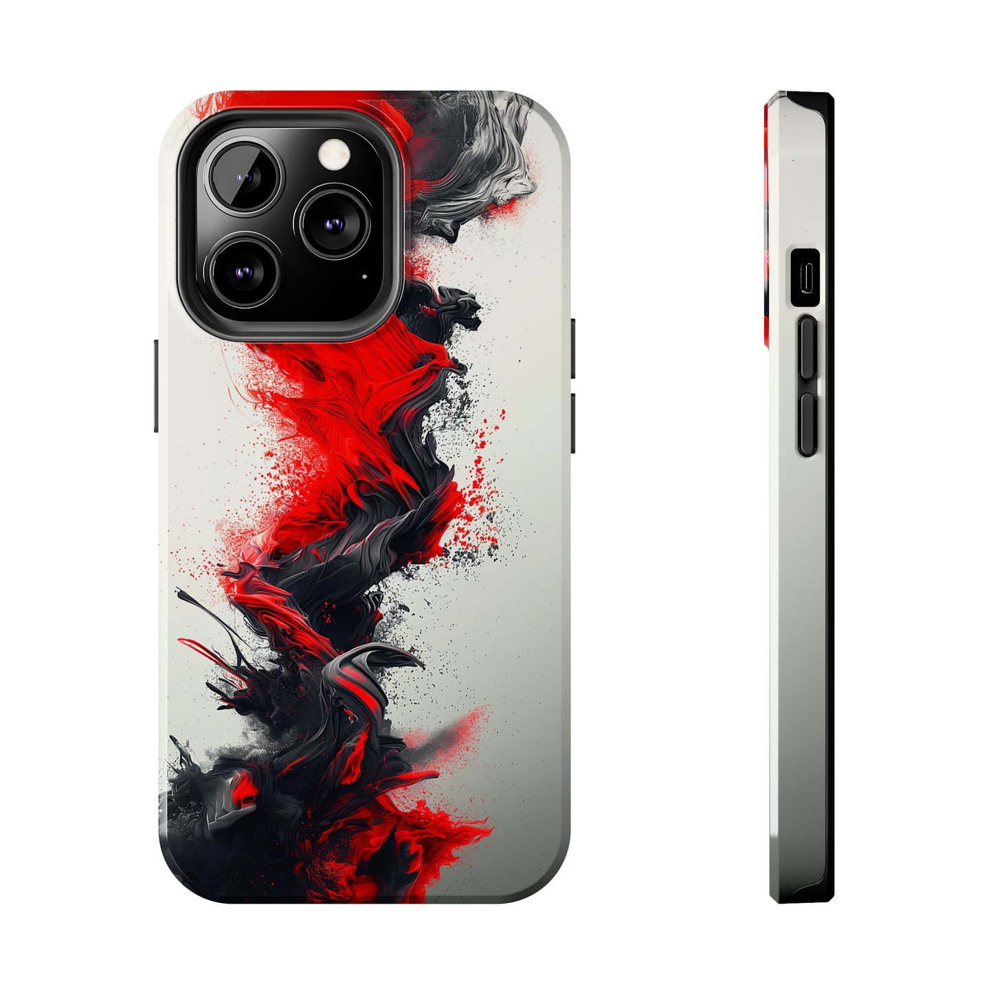 Scarlet Swish (iPhone Case 11-15)Elevate your iPhone's protection and style with RimaGallery's Artistic red and black abstract On case, featuring dual-layer defense and a sleek, glossy finish. Free RimaGallery