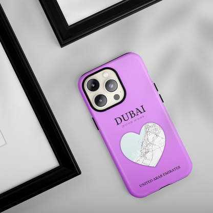 Dubai Heartbeat - Purple (iPhone Case 11-15)Elevate your iPhone with RimaGallery's Dubai York Heartbeat case. Sleek design meets durability for stylish protection. Free US shipping.RimaGallery