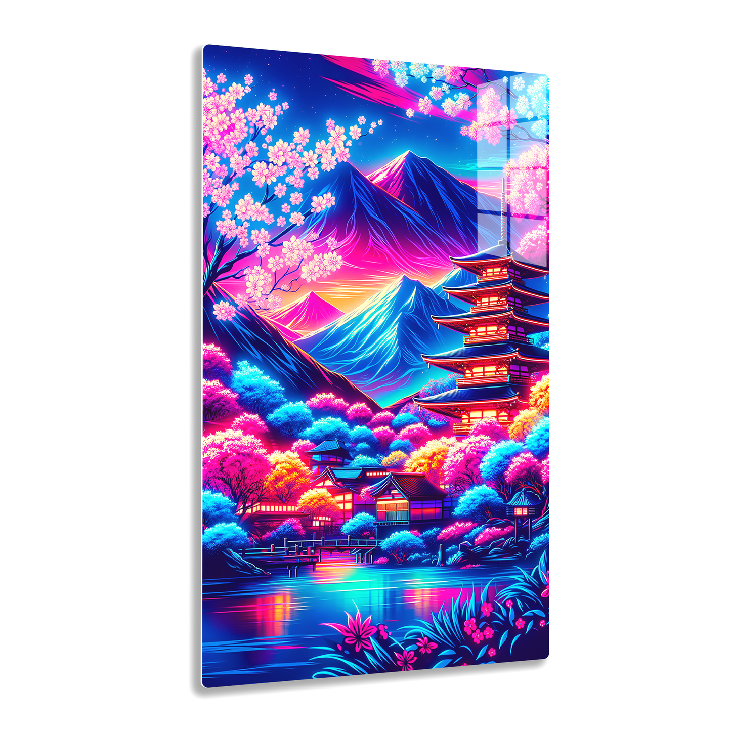 Discover RimaGallery Acrylic Prints for a luxurious touch to your decor. Our exclusive prints, with their vibrant colors and glass-like finish, offer unmatched elega-Neon Blossom Dreams (Acrylic)