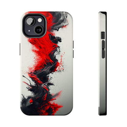 Scarlet Swish (iPhone Case 11-15)Elevate your iPhone's protection and style with RimaGallery's Artistic red and black abstract On case, featuring dual-layer defense and a sleek, glossy finish. Free RimaGallery