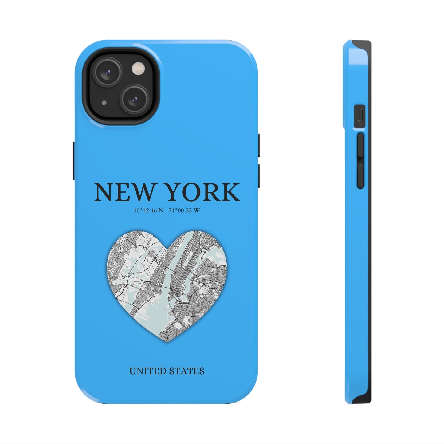 Secure your iPhone 11-15 with RIMA's durable case: Polycarbonate shell, rubber lining for shock absorption, and supports wireless charging-York Heartbeat - Sky Blue (iPhone Case 11-15)