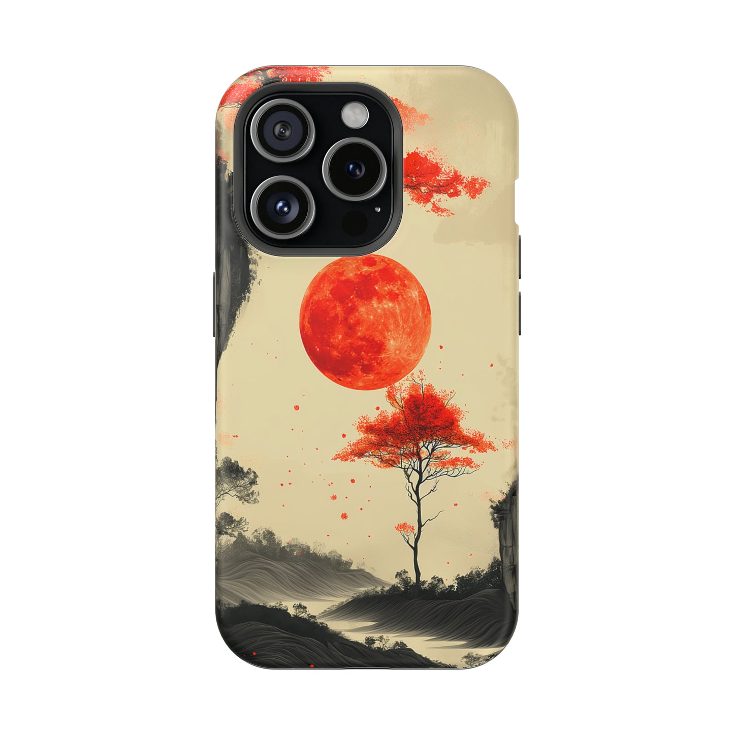 Scarlet Moonrise (iPhone MagSafe Case)Elevate your iPhone's style with Artistic scenery with red trees and large moon MagSafe Case, offering robust protection, MagSafe compatibility, and a choice of mattRimaGallery