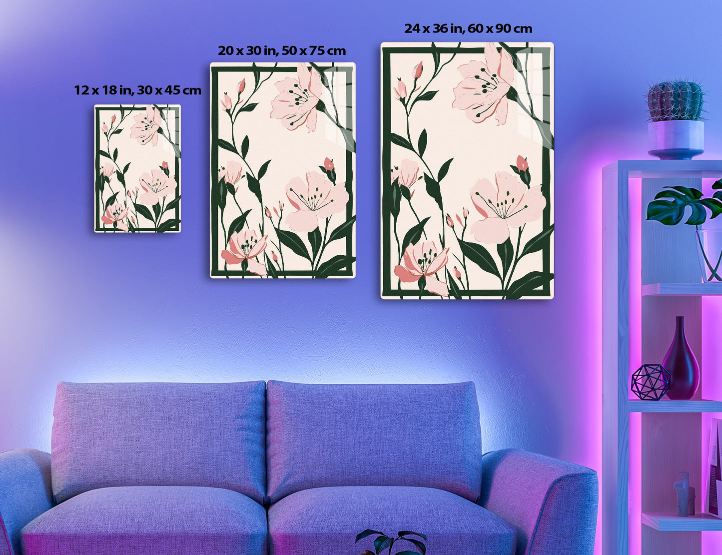 A stylized illustration depicting pink lily flowers with green leaves and stems on a pale background, executed in a flat, minimalist art style.
