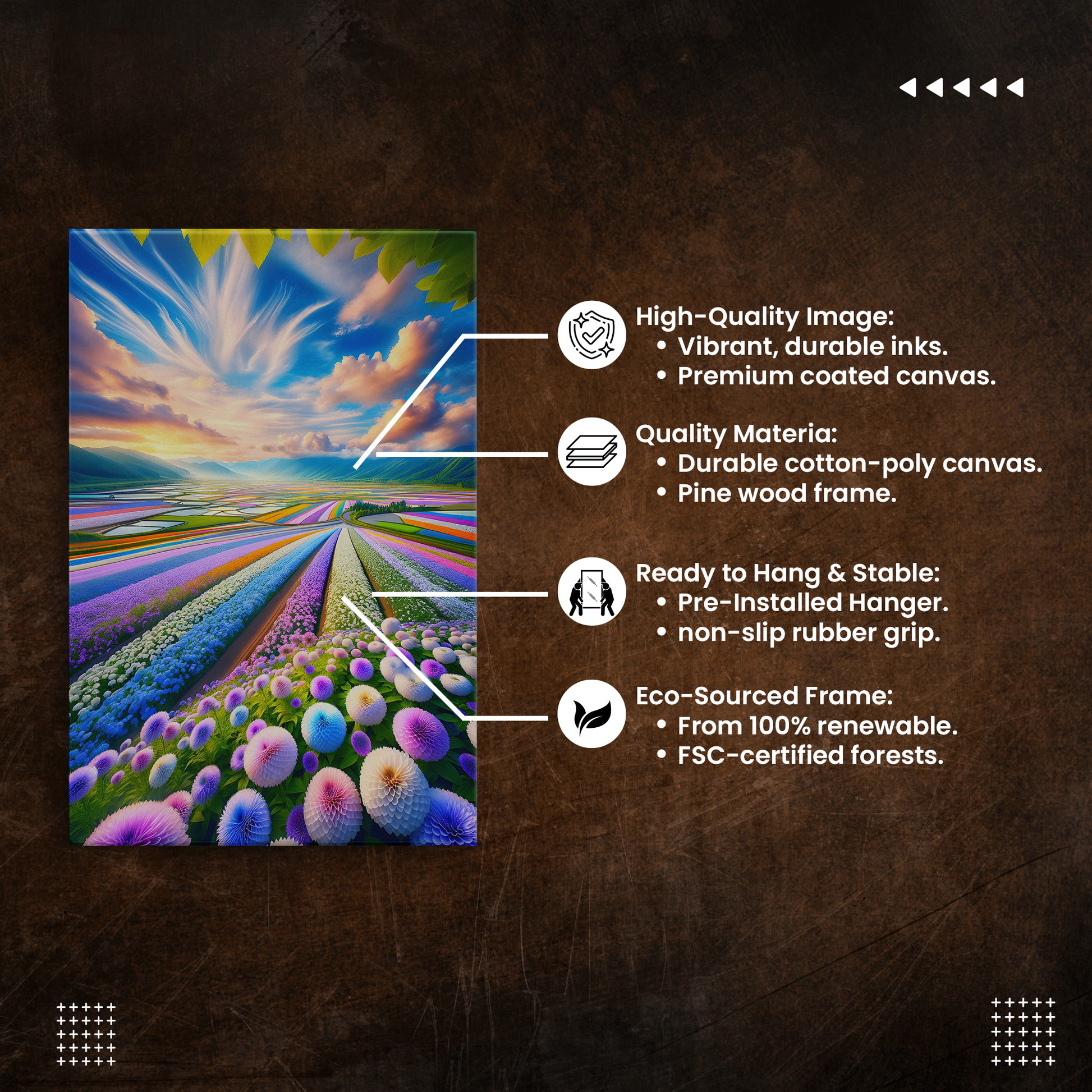 Bloom Brilliance (Canvas)Bloom Brilliance (Canvas  Matte finish, stretched, with a depth of 1.25 inches) Elevate your décor with RimaGallery’s responsibly made art canvases. Our eco-friendlyRimaGallery