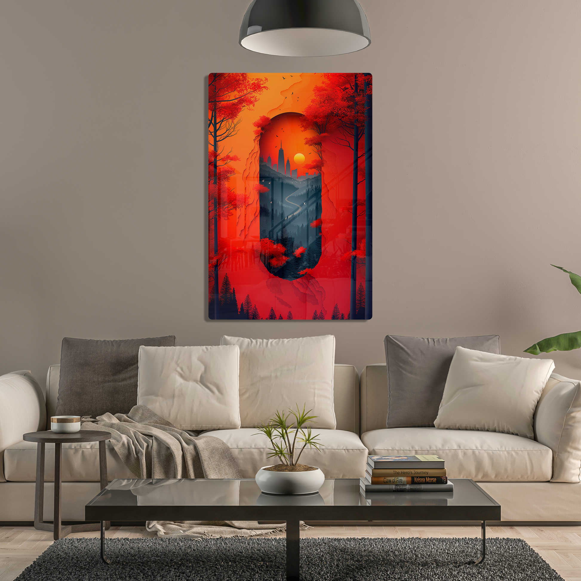 Red Leafy Cityscape (Acrylic)Step into the universe with Red forest and castle Acrylic art from RimaGallery. Experience the cosmos in your home with vibrant, ethically crafted art. Free shippingRimaGallery
