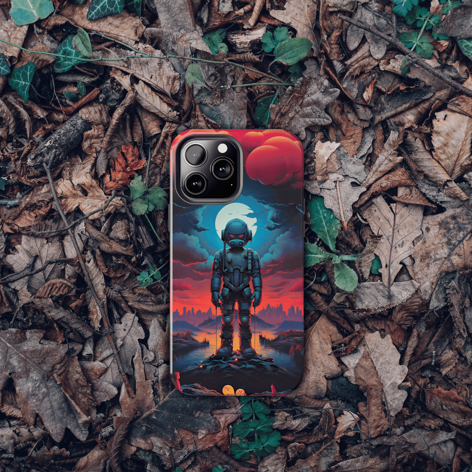 Stellar Sentinel Robot Soldier (iPhone Case 11-15)Guardian of the Galaxy 🌌🤖: Elevate your tech game with our "Stellar Sentinel" phone case, spotlighting a robot soldier, helmeted and vigilant, set against the mesmRimaGallery