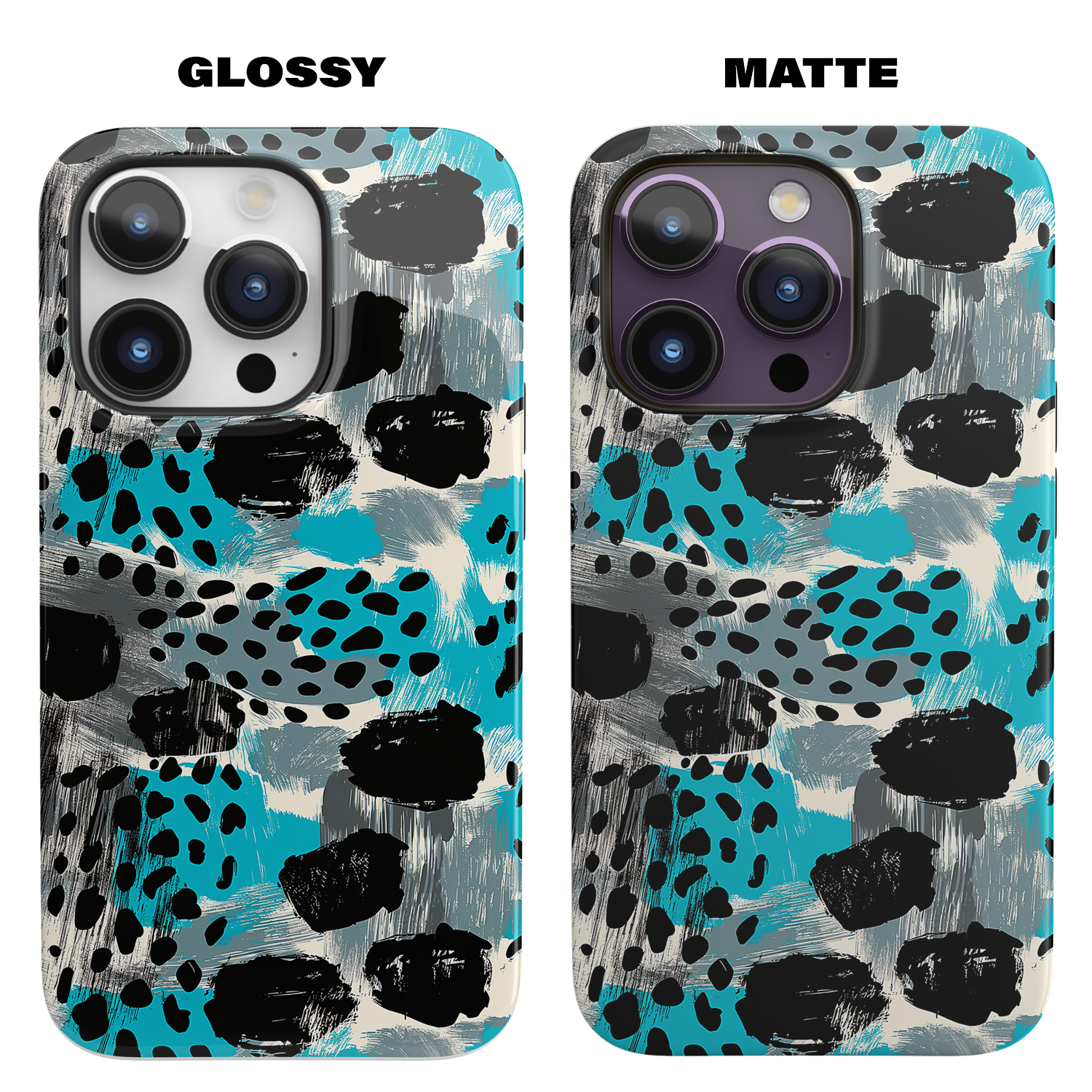 Teal Spots (iPhone MagSafe Case)Elevate your iPhone's protection and style with RimaGallery's Trendy animal print pattern with teal accents on iphone MagSafe Case against a dark backdrop. Enjoy duaRimaGallery