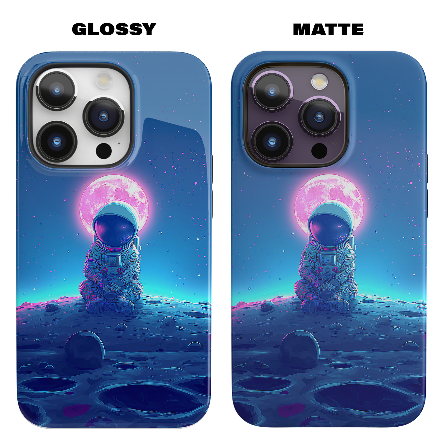 Cosmic Contemplation (iPhone MagSafe Case)RimaGallery's MagSafe Cases featuring a Astronaut in deep thought on the lunar surface under a glowing moon designs for iPhone 13, 14, &amp; 15 (Mini, Pro, Max, PlusRimaGallery